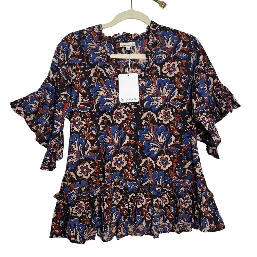 NWT Fitzroy & Willa Floral Ruffle Peplum Top Women’s Sz. M